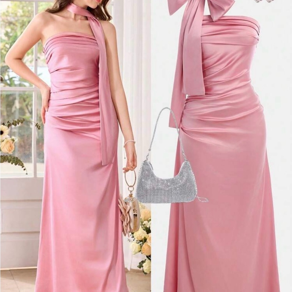 SHEIN Pink Formal Kids Dress with Bow Detail